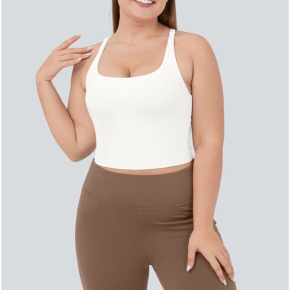 Halara NWT Crisscross Backless Cropped Yoga Plus Size Tank Top Sz 2XL Womens Whi - Picture 2 of 8